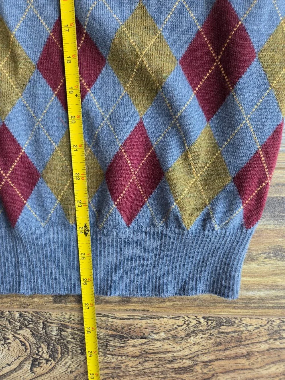 Vintage'90s Robert Talbott Argyle 100% Merino Wool V-Neck Sweater Blue